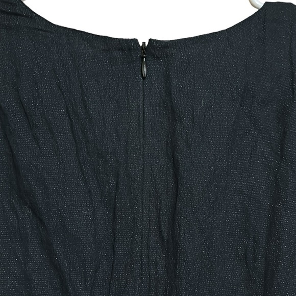 Garnet Hill Black Metallic Crinkle Fit & Flare Cap Sleeve Midi Dress Lined Sz 8 - Picture 5 of 14